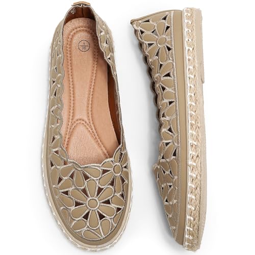 HEAWISH Women’s Ballet Flat Daisy Round Toe Dress Shoes Casual Slip On Rope Loafer(Chocolate, US6)