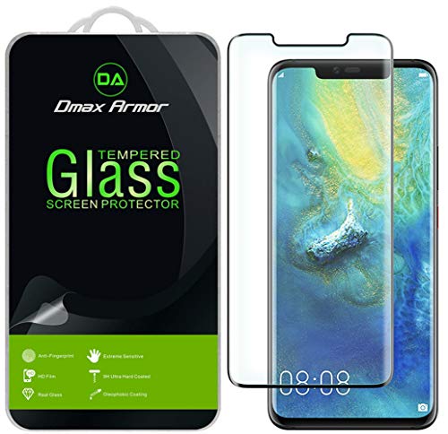 Dmax Armor [2-Pack] for Huawei (Mate 20 Pro) Tempered Glass Screen Protector, [Full Screen Coverage][3D Curved Glass] Anti-Scratch, Anti-Fingerprint, Bubble Free, (Black)