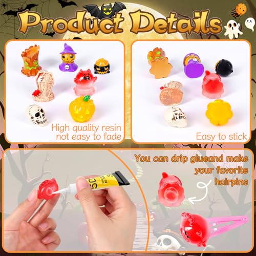 Zenoble 44PCS Halloween Garden Resin Statues Cute Little Resin Miniature Ornaments Skull Pumpkin Ghost Skull Castle Figurines for Halloween Garden Tiny Landscape Desk Decor - Image 5