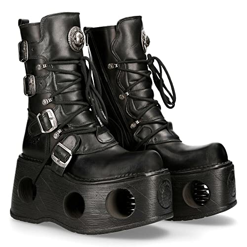 New Rock Boots 373-S2 Mens Metallic Black Leather Platform Goth Neptuno Space2