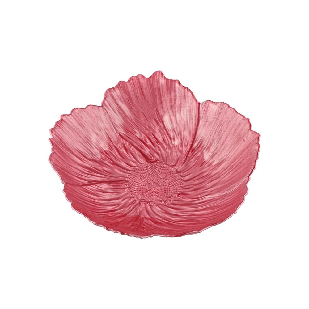 Pearlised Crystal Glass Serving Bowls,Ornament Plate Bowl,Large Flower-Shaped Fruit Plates for Afternoon Tea, Desserts & Canapés,Salad(Medium,Red)
