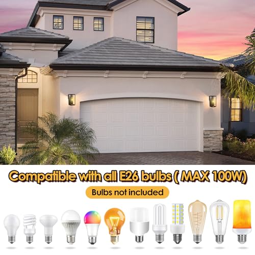 Image of Modern Outdoor Light Fixture with Closed Bottom, WaterProof Exterior Lighting Fixtures, Black Outdoor Lanterns for Porch Patio Garage Front Door Entryway,E26 Socket & Glass Shade, 2 Pack,11inch