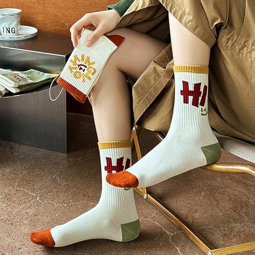 Image of Women's stockings 3 pieces | Smiling face combed cotton | Slip-proof cuffs | Spring and Summer white socks