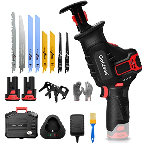 Reciprocating Saw Goldsea (Christmas Discounts) Cordless Reciprocating Saw with Clamping Jaw,2pcs 2.0Ah Li-Ion Battery with 1 Hour Fast Charger