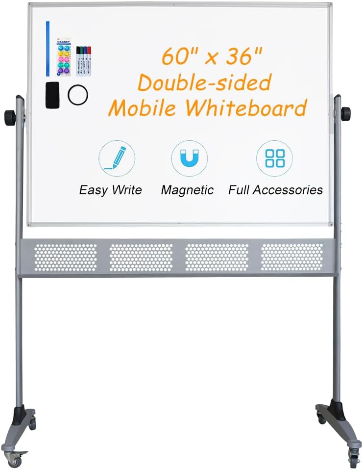 Xiwode Movable Double-Sided Magnetic Whiteboard with Wheels, Upgraded Durable...