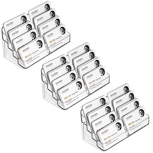 MaxGear Acrylic Business Card Display Holder, 3 Pack Clear Plastic Business Card Stand with 8 Pockets