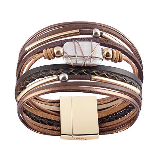 AZORA Womens Leather Cuff Bracelet Baroque Pearl Wrap Bracelets Gorgeous Gold Tube Bangle Handmade Wristbands Jewelry Bohemian Gift for Women4
