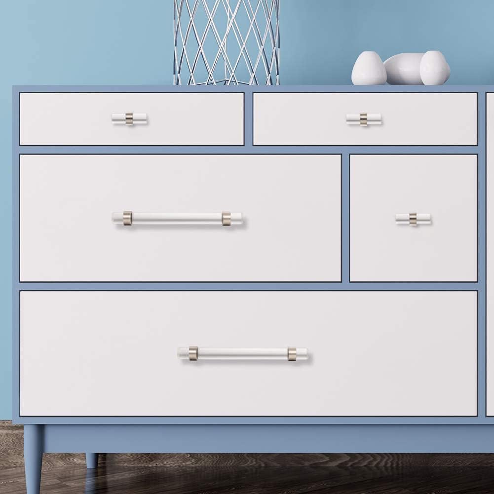 10 Pack Brushed Nickel Cabinet Knobs Clear Glass Crystal Drawer Knobs Kitchen Cabinet Pulls and Knobs for Dresser Drawers T-Bar