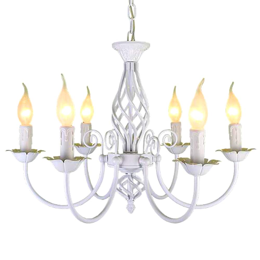 Pendellampe Kerzen Kronleuchter Retro Metall Industriestil Pendelleuchte Höhenverstellbar E14 Hängelampe Beleuchtung Esszimmer Wohnzimmer Schlafzimmer Küche Weiß Deckenlampe Villa Dekoration