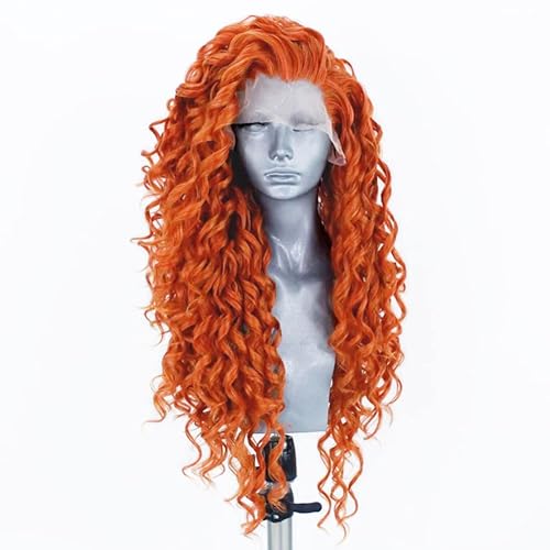 RDY Orange Lace Front Synthetic Wig Loose Body Wave Heat Fiber Hair 24inches Long Wavy Lace Front Wigs for Women Half Hand Tied Wig Cosplay Daily Use Hair - Orange-#2735
