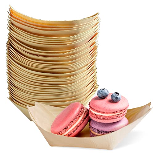 wisefood Einweg Holz Schiffchen - 50 Stück Fingerfood Schale 17 cm - Schiffchen aus Holz - to go Snacktray - biologisch abbaubare Snackschale - Bio Einweggeschirr Pommes Cover