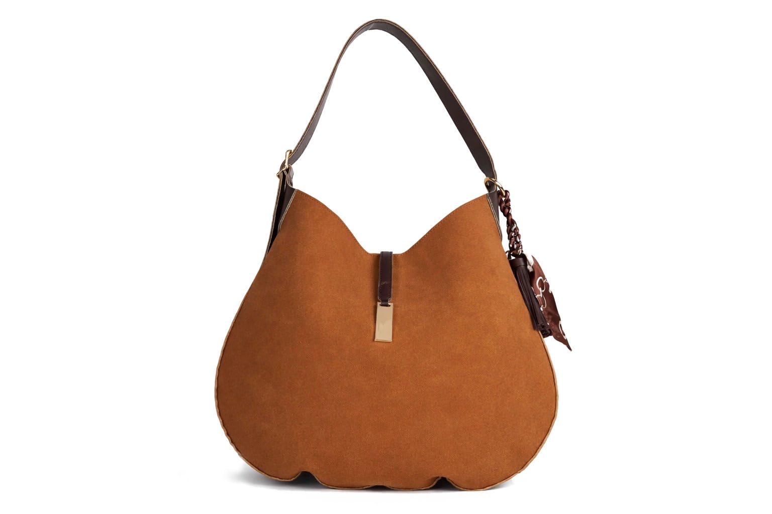 Brown Suede Hobo Bag for Women - Soft Vegan Leather Shoulder Bag,Slouchy Everyday Purse with Magnetic Closure