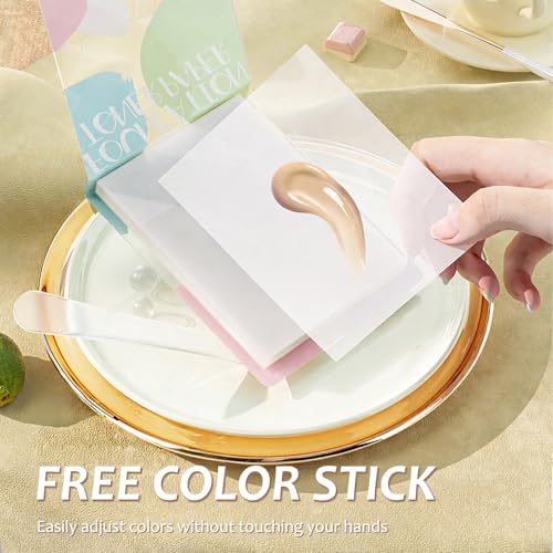 Image of 200Pieces Makeup Mixing Palette Papers, 2 Set of Cosmetic Palette Paper with Mixing Stick, Disposable Foundation Mixing Tray for blending foundation, concealer, eyeshadow, and liquid blush