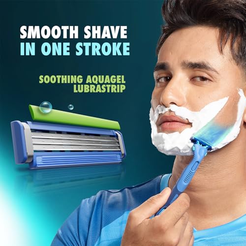 Image of Gillette Guard 3in1 Shaving Razor Blade for men - 2 Cartridges + 1 Razor | Smooth Shave | Aqua gel Lubrastrip | 3 Platinum Coated Blades | Rubber Handle Grip | Flexi Head | good for Sensitive Skin