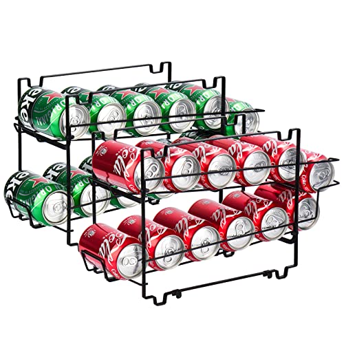 Toplife 2 PCS Distributeur de Canette Empilable - Peut Contenir Jusqu'à 24 Canettes de Taille Standard(350ml) pour Soda, Coca Cola, BièRe - Conception À Double Couche Chargement Frontal - Noir