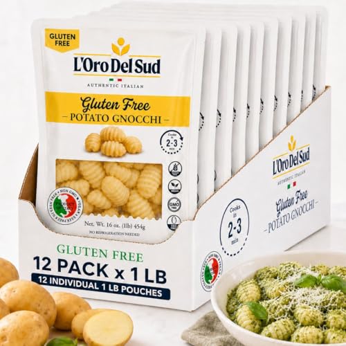 L’Oro Del Sud Gluten Free Potato Gnocchi, 1.1 lb Pack of 12 - Authentic Italian Gnocchi Pasta Made with Fresh Potatoes, Non-GMO, Shelf-Stable, Product of Italy