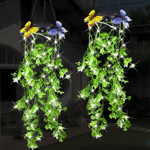Solarlampen für Außen Hängend, 2 Pack Perlen künstliche Weide Blatt im Freien Garten Solarleuchten, IP65 wasserdicht Solarlampen für Außen Garten für Veranda im Freien Hochzeit Terrasse Dekorat