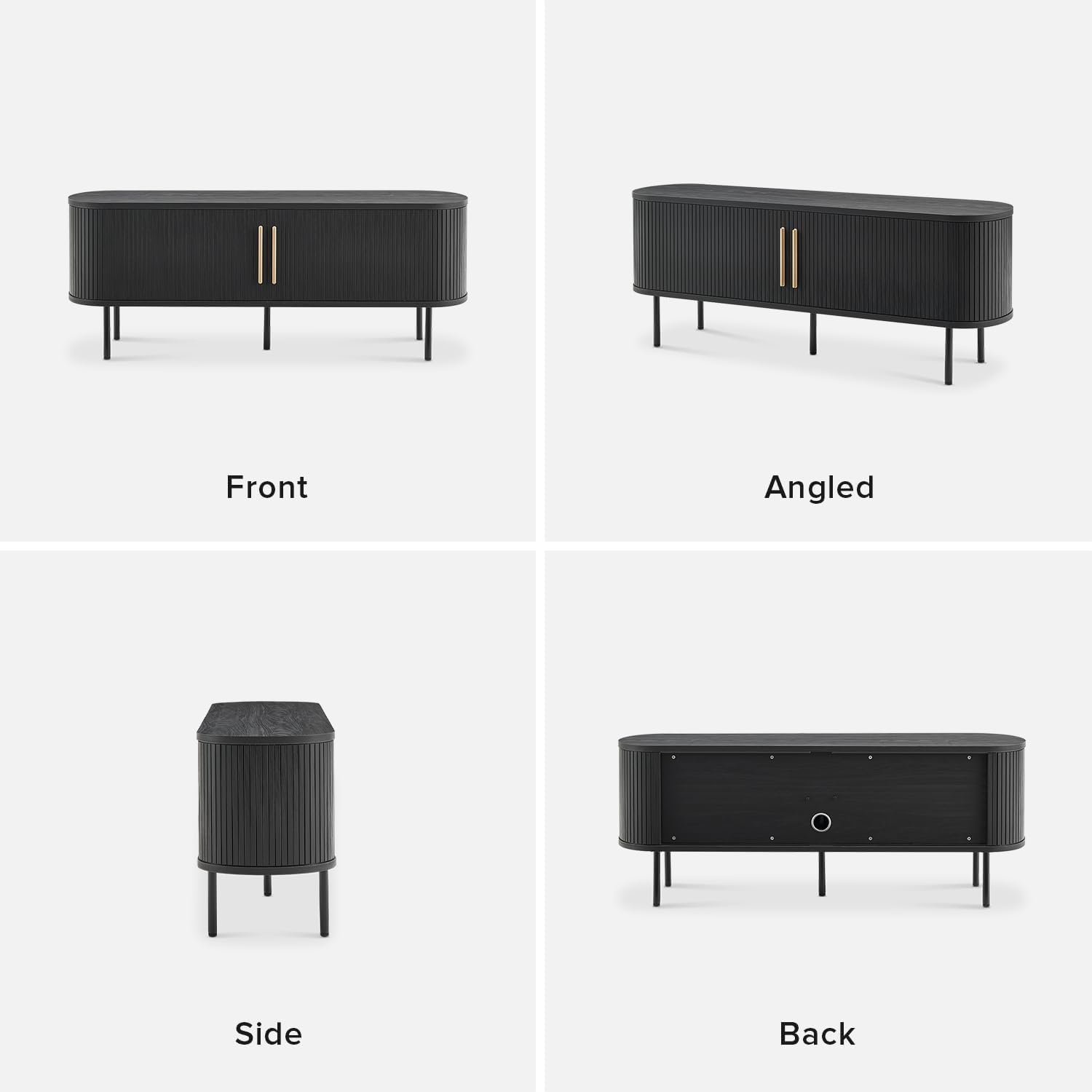 mopio Quin TV Stand, Mid Century Modern for 55/60/65 inch TV, Farmhouse TV Stand, Entertainment Center with Storage, TV and Media Console for Living Room (Black, 59" Tambour)