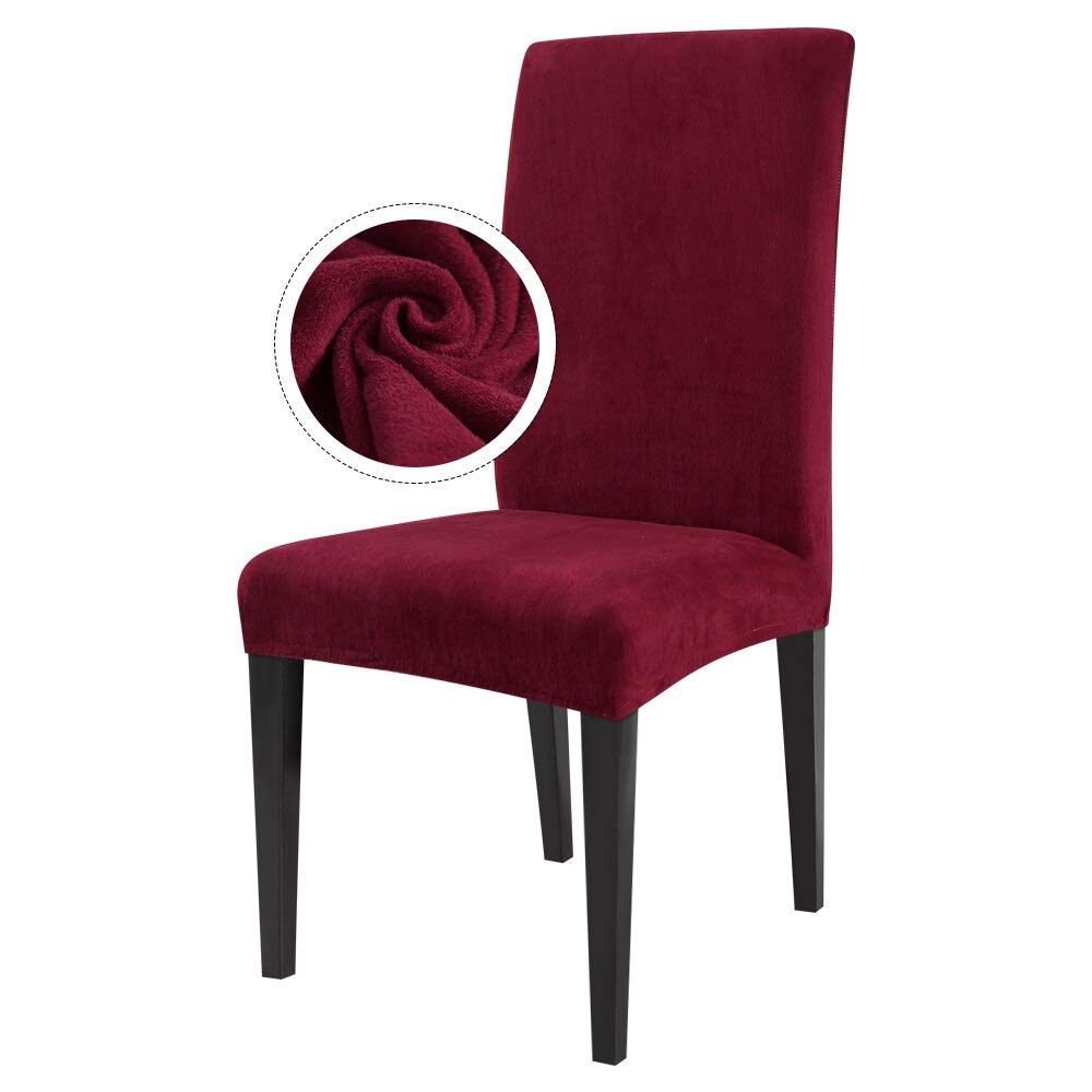 Housse de chaise velours rouge vin extensible : lot de 6 pour deco maison