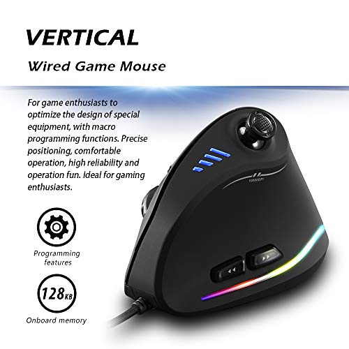Vertical Mouse, Ergonomic Usb Wired Vertical Mouse With [5 D Rocker] [10000 Dpi] [11 Programmable Buttons], Rgb Gaming Mouse For Gamer/Pc/ Laptop/Computer #TOP1