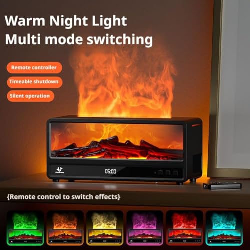 Image of Fire Place Diffuser - 7 Color Flame Fireplace Aroma Essential Oil Diffuser, 250ml Desktop Noiseless Aromatherapy Humidifier, Remote Control, Timer Auto-Off Protection for Home, Bedroom, Office (Black)