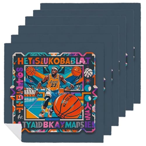 Servilletas de tela cuadradas blancas con tema baloncesto 6 pcs miniatura 1
