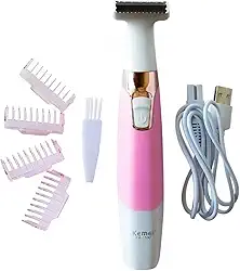 Depilador Elétrico Pernas, Axilas, Virilha, Recarregável USB, 3W, Bivolt, Rosa, com 4 Pentes