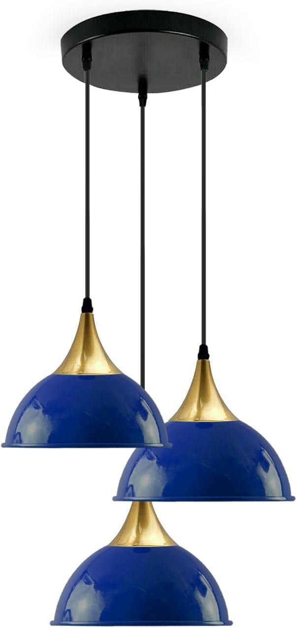 DC VOLTAGE 3 Head Multi-Color Dome Pendant Lighting Modern Bedroom Ceiling LampShade Wrought Iron Hanging Home Lighting Kit E27 (Navy Blue)