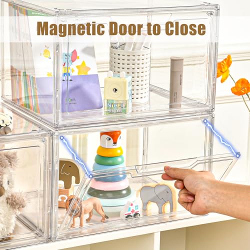 Image of Clemate 5 Pack Clear Stackable Shoe Organizer Box with Lids, Acrylic Shoes Box with Magnetic Doors, Transparent Shoe Bins Closet Organizer, Fit up to US Size16, Containers for household or kitchen use