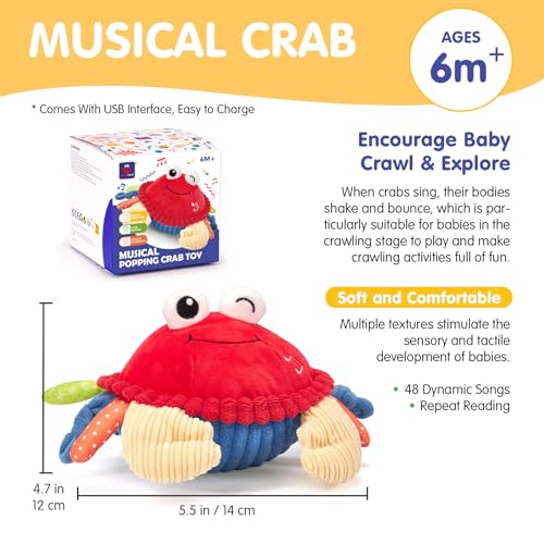 Image of hahaland Baby 6+ Months Tummy Time Musical Bouncing Crab Crawling Toy