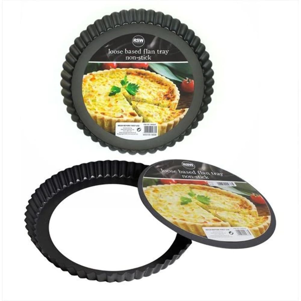Rsw Black New Loose Based Fluted Edge Non-Stick Flan Tray Tart Quiche Baking Tin 22Cm