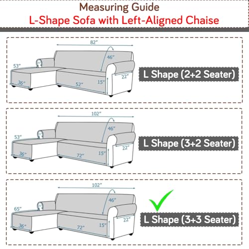 Image of HOKIPO 'Elira Series' Printed Quilted One-Piece L Shape 6 Seater (3+3) Sofa Cover Mat with Left Chaise | Anti-Slip Backing & SecureFit Belt, Snow White Black Geometry (AR-5375-C9)