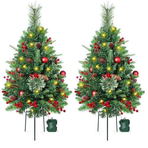 2 Set 30 Inch Outdoor Christmas Tree with LED Lights,