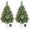 2 Set 30 Inch Outdoor Christmas Tree with LED Lights, Battery Powered & 6H Auto Timer, 8 Modes, Prelit Christmas Tree with Pine Cones Red Berries and Ball, Holiday Decor for Porch Yard Patio Pathway