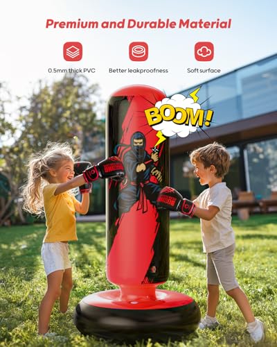 Image of QPAU Punching Bag for Kids, 66 Inch Stable Inflatable Boxing Bag with Boxing Gloves, Stand Kids Punching Bag Toy for Boys & Girls Age 6-12, Boxing Set for Practicing Karate, Taekwondo, MMA