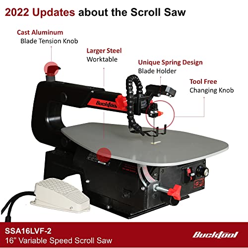 Image of BUCKTOOL Quick Blade Change 16-inch Variable Speed Scroll Saw with Pedal Switch for woodworking Steel Work Table,SSA16LVF