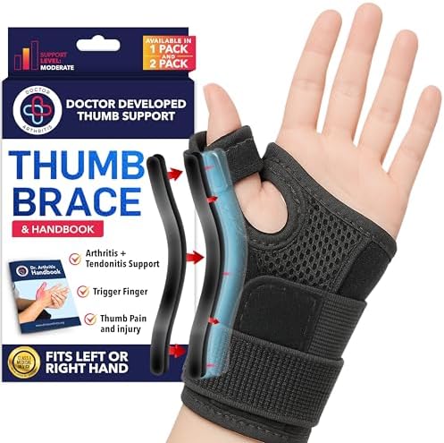 Dr.Arthritis Doctor Developed Thumb Brace & Doctor Handbook - Thumb Splint For Right Hand/Left (Black, Single)