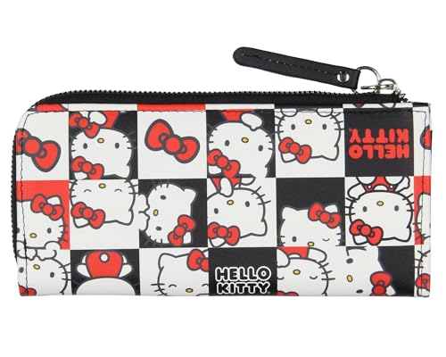 AI ACCESSORY INNOVATIONS Sanrio Hello Kitty Checkerboard Character Design Faux Leather Full Zip Wallet with Metal Hello Kitty Logo Badge2