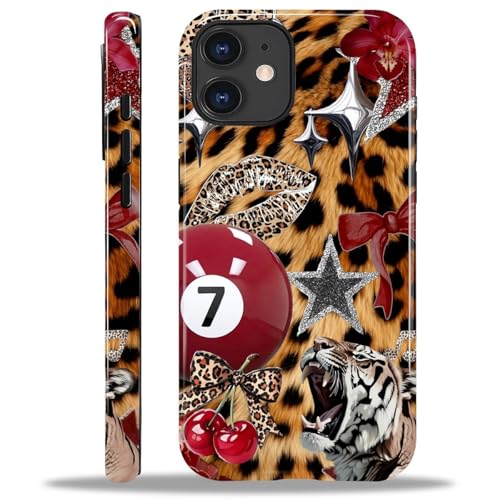 ZHEGAILIAN Case for iPhone 11,Durable Drop Protection Shockproof Silicone + Hard PC 2 in 1 Hybrid Protective Cover with Stylish Pattern Design- Retro Cheetah Print Lucky 7