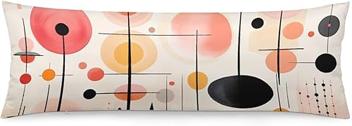 Fundas de almohada de cuerpo largo con formas geométricas abstractas de mediados de siglo, 20 x 54 pulgadas, fundas decorativas suaves grandes de