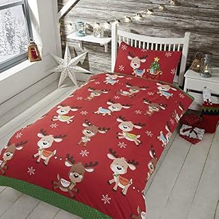Rapport Home Rudolph and Friends Junior Toddler Duvet Cover Set Kids Christmas Bedding, Polycotton, Red
