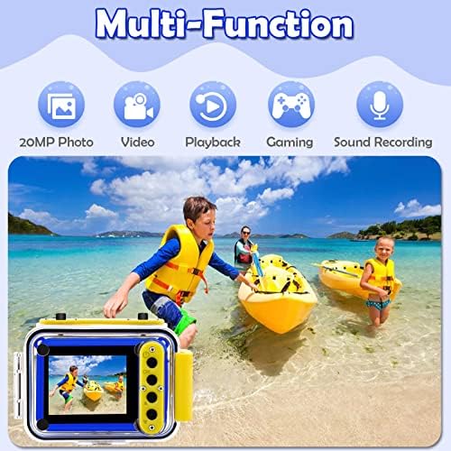 GKTZ Kids Waterproof Camera - Kids Digital Underwater Camera Bithday Gifts for Boys Age 4-12 20MP 180 Rotatable Action Sport Camera 1080P HD Camcorder 32GB SD Card