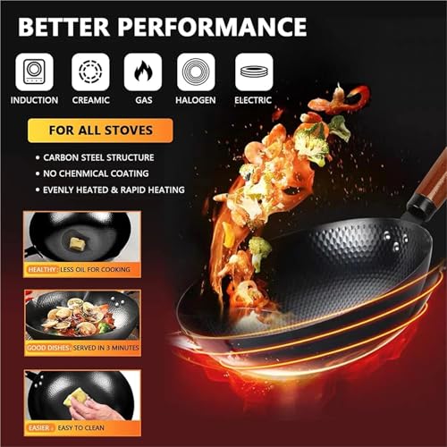 Wok Pan de acero carbono 32 cm sin recubrimiento químico miniatura 4
