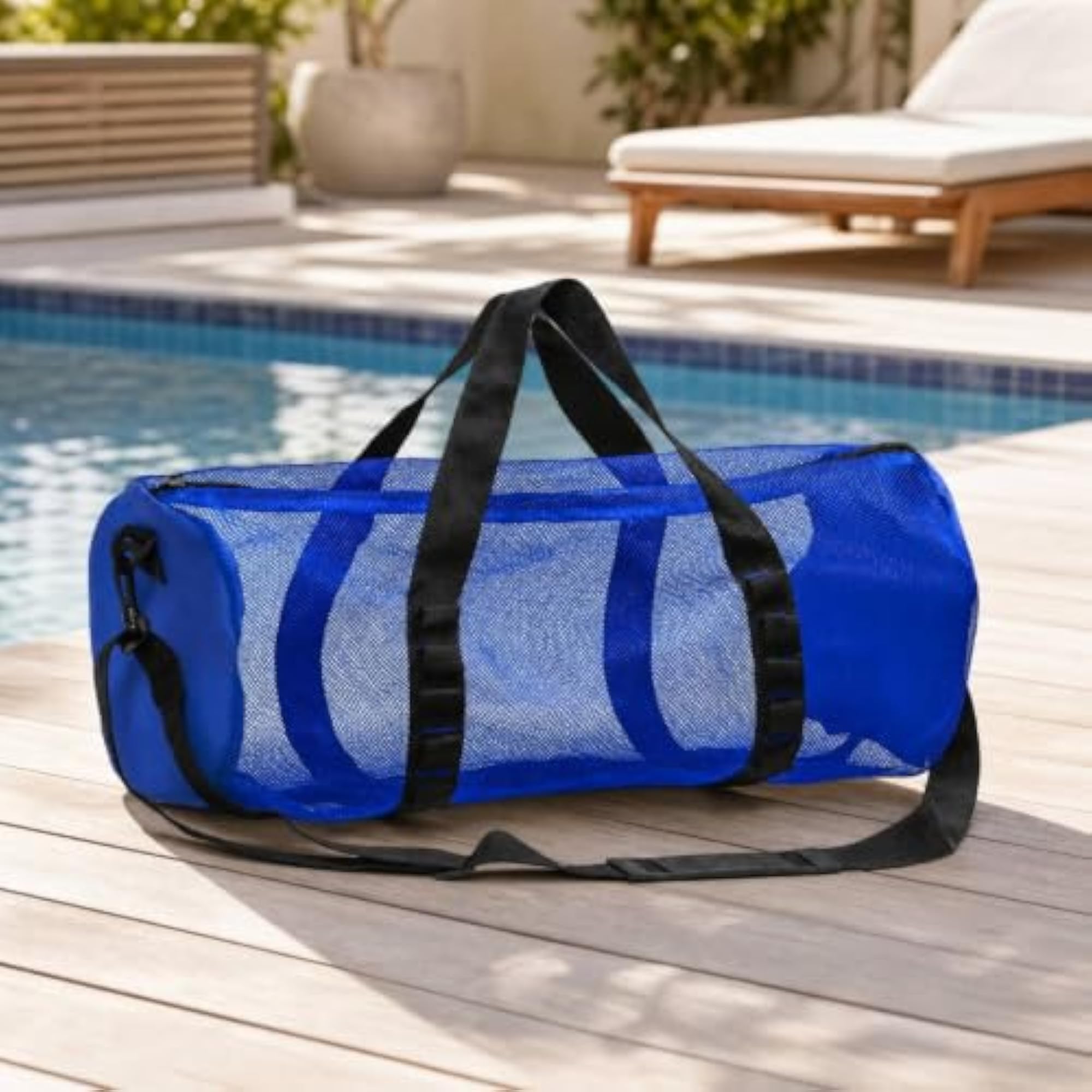 Cylindrical Mesh Swim and Travel Bag, Black