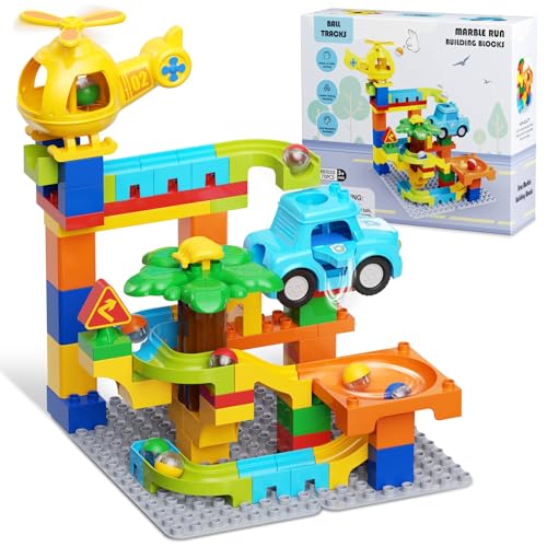 Image of Marble Runs for Kids 4-8,Building Blocks Compatible with Major Brands, Birthday Toys Gifts for Ages 3 4 5+ Boys Girls，Toddler Education Montessori Learning STEM Toys Marble Runway Maze Track Set