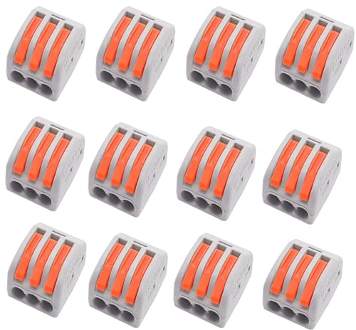Image of ROBOWAY 12Pcs PCT-213 Wire Connector, 3 Pole Spring Lock Lever Terminal Block for Cable Connection, Quick Splicing Connector for 0.08-2.5mm Wires, Compact Durable Easy Wiring Terminal (Pack of 12)