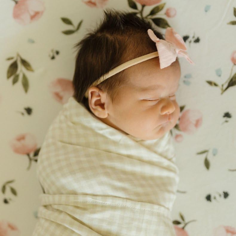Image of Little Unicorn Premium Stretch Knit Swaddle Blanket | Super Soft with Optimal Stretch & Breathability for swaddling (Tan Gingham)