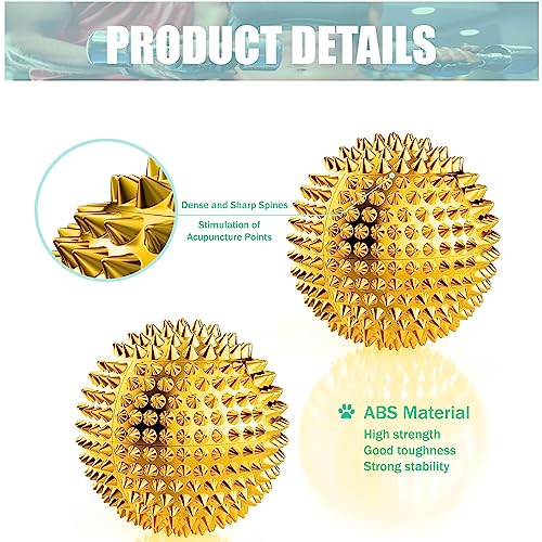 GRUNIL Magnetic Hand Massage Ball - Spiky Acupuncture Balls for Adults and Kids - Gold 1 Pair for Pain, Pressure, and Stress Relief - Exercise Squeeze Balls - Thumbnail 5