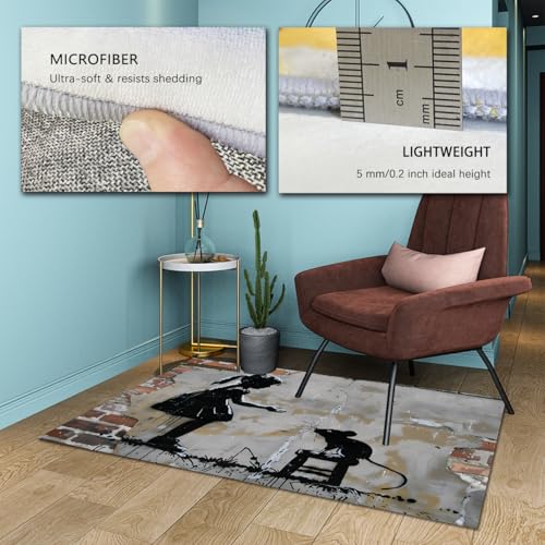 Tapis de salon moderne lavable 60x90cm gris à poils ras - 6