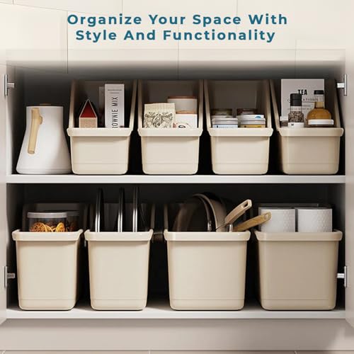 Image of PANCA Storage Basket Set of 3 With Wheels - Multipurpose Kitchen Organizer Rack, Bathroom Storage Cabinet Box, Under Sink Organizer & Home Essentials Plastic Bins (Beige, Small /Medium /Large Sizes)